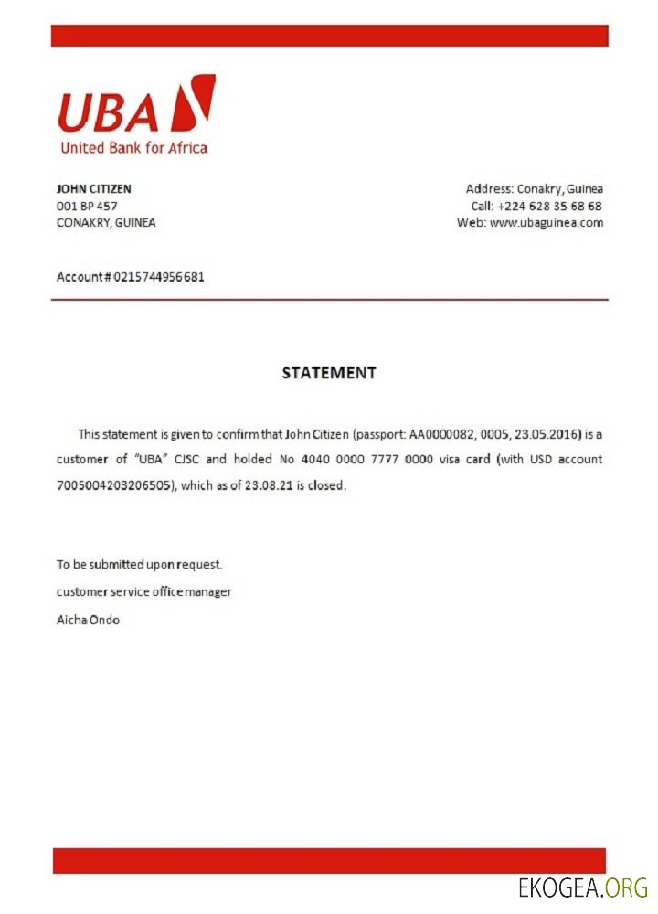 Référence Guinée , UBA , closure